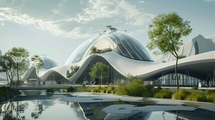 This design uses sunlight transport technology for a bright, energy-efficient environment.