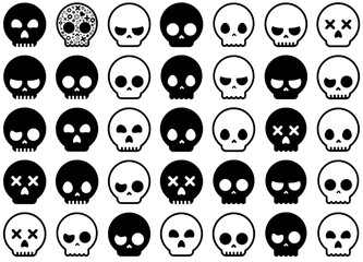 A Collection Of Skulls Icons Silhouette Vector Logo Design Containing Dead,Skull,Pirate,Halloween,Skeleton Infographic Simple Vector Illustration Logo