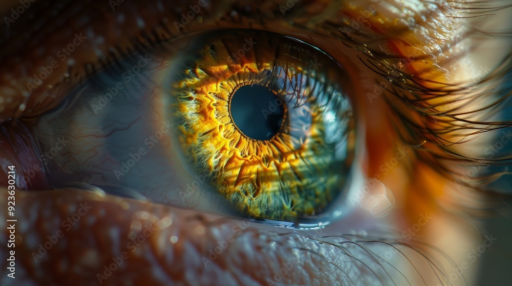 Poster close-up of a vibrant eye displaying intricate patterns and colors