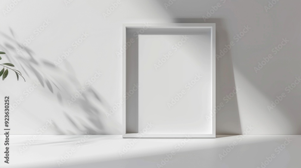 Poster an empty frame sits quietly on a sunlit surface, surrounded by soft shadows and minimalist decor, in