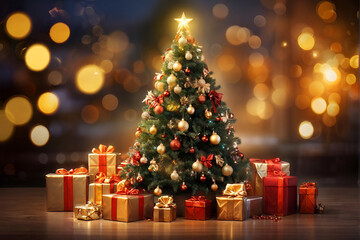 Christmas Tree with Gift Boxes, Festive and Joyful Decoration for the Holiday Season.