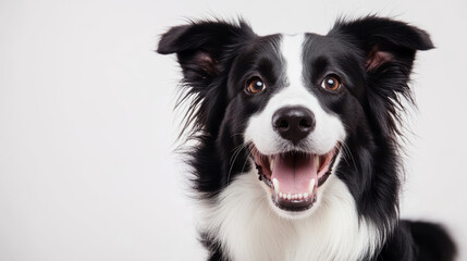 Border Collie dog with a smile, portrait on a white background, isolated.