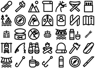 Mega Set Of Vector Science Astronomy Line Vector Symbols Apps, Websites Ui Designs Suitable For Camp,Deer,Fishing,Camping,Holiday Stroke Icon Collection. Vector Illustration