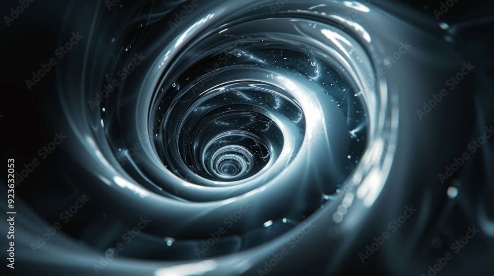 Poster abstract swirling vortex of light with cosmic elements in a dark space background