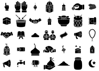 Set Of Linear Ramadan Muslim Icons Web Header Banner Design Containing Muslim,Religion,Hand,Ramadan,Traditional Vector Illustration Linear Pictogram Pack