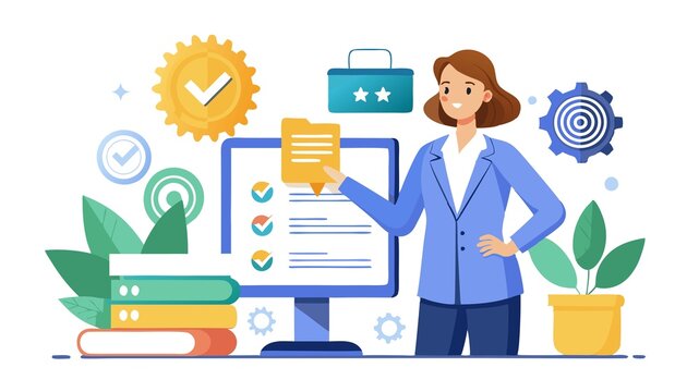 An ISO-certified document and a businesswoman confidently marking a document. The design evokes a sense of global recognition and reinforces your dedication to delivering top-tier services.