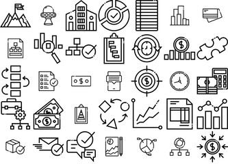 Set Of Project Management Icons Pack Vector Symbols Apps, Websites Ui Designs Suitable For Growth,Investment,Analytics,Graph,Chart Vector Icon Set Linear Pictogram Pack