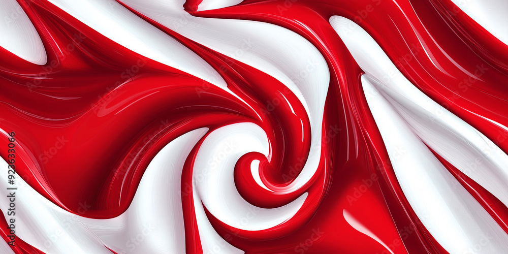 Wall mural Bold peppermint swirls in deep red and bright white, with a glossy texture and sharp contrasts, seamless pattern