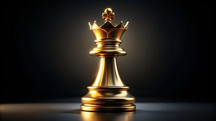 A golden king chess piece icon with a regal crown and intricate design, symbolizing strategy and power on a dark background with subtle shadows.
