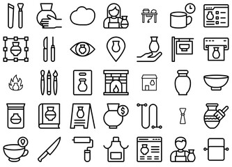 A Collection Of Pottery S Pixel Prefect Vector Symbols Apps, Websites Ui Designs Suitable For Art,Clay,Pottery,Craft,Vase Vector Icon Set Linear Pictogram Pack