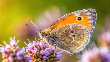 Obraz premium Beautiful macro shot of a Small heath butterfly on a flower in its natural habitat , Small heath, Coenonympha pamphilus