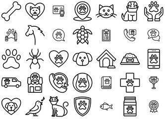 Mega Set Of Vector Pet Line Collection Icons Silhouette Vector Logo Design Containing Wildlife,Animal,Pet,Clinic,Veterinary Solid Icon Collection. Vector Illustration