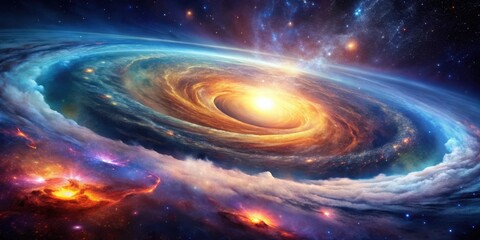 Obraz premium Swirling nebula and glowing celestial body evoking wonder and vastness of space, cosmic, scene, mesmerizing, swirling