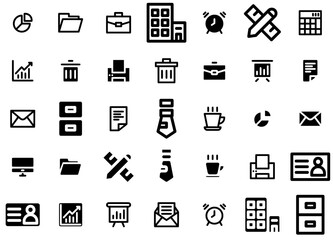 Set Of Office Isolated Silhouette Solid Icons With Chart,Business,Office,Infographic,Work Vector Illustration Linear Pictogram Pack