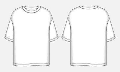 Short sleeve t shirt technical drawing fashion flat sketch vector illustration template front and back views. 