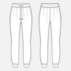 Jogger sweatpants technical drawing fashion flat sketch vector illustration template for ladies. Apparel leggings mock up cad