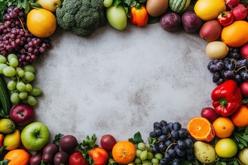 A Vibrant Border of Fresh Fruits and Vegetables
