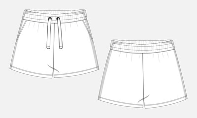 Shorts pant technical drawing fashion flat sketch vector illustration template for kids.