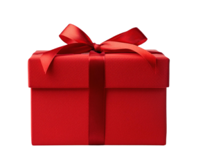 Elegant red gift box with a satin ribbon bow, isolated on a white background, perfect for celebrations and special occasions cut out isolated Transparent PNG Elements