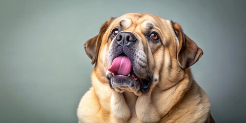 Obraz premium Fat dog licks his nose with tongue, dog, fat, cute, tongue, nose, funny, adorable, pet, animal, humor, wet, playful, furry