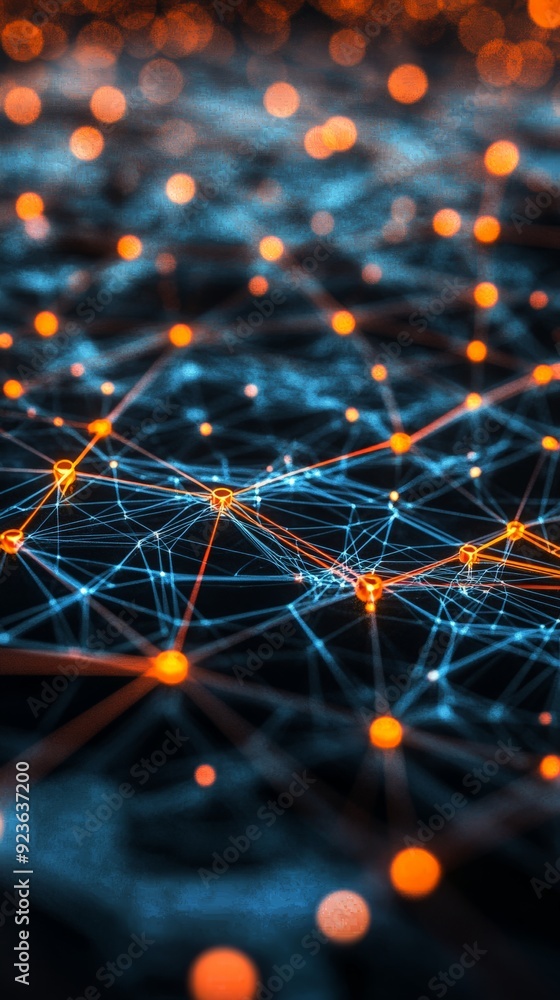 Poster futuristic digital network with glowing nodes and lines, representing advanced technology and connec