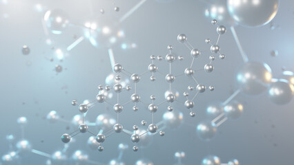 prednisone molecular structure, 3d model molecule, adrenals, structural chemical formula view from a microscope