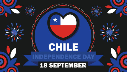Fototapeta premium Chile Independence Day vector banner design with geometric shapes and vibrant colors on a horizontal background. Happy Chile Independence Day day modern minimal poster.