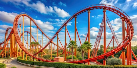 Exciting Red Force roller coaster at Portaventura World , roller coaster, red, adrenaline, amusement park, fun