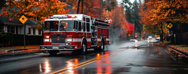  Firetruck Drives Down Wet