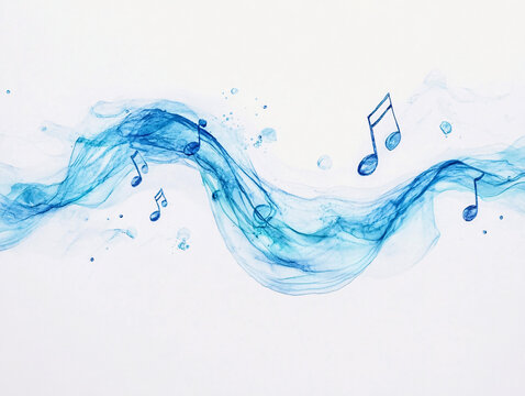 Abstract musical notes in creative forms, featuring ethereal smoke, fluid water effects, and cosmic-inspired elements in a minimalist and artistic representation of melody and sound symbols