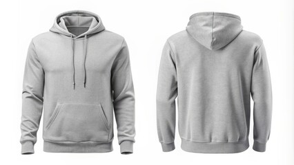 Blankgrey hooded sweatshirt mockup on a white background, with clipping path, ideal for fashion branding, advertising, or product design and customization purposes.