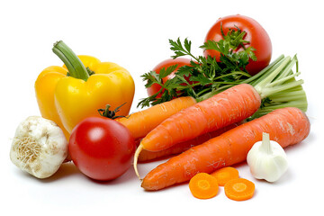 Fresh vegetables arranged on isolated white background, beauty of healthy ingredients for cooking