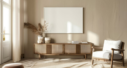 Blank Frame Mockup with Modern Home Decor in Minimalist Interior