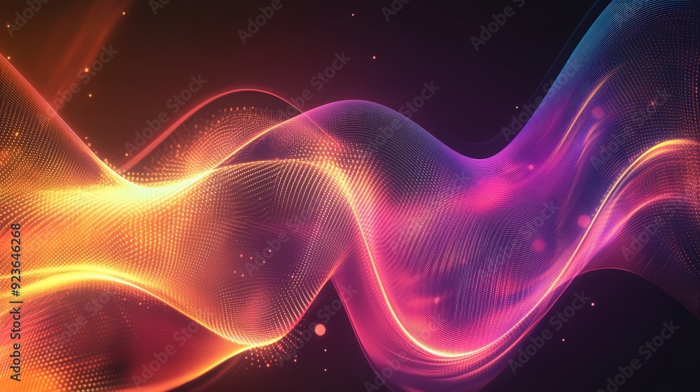 Poster vibrant abstract waves of light creating hypnotic shapes, blending warm and cool colors in a mesmeri
