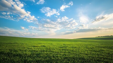 Expansive Verdant Pasture Under Drifting Cloudy Sky,Serene Countryside Landscape