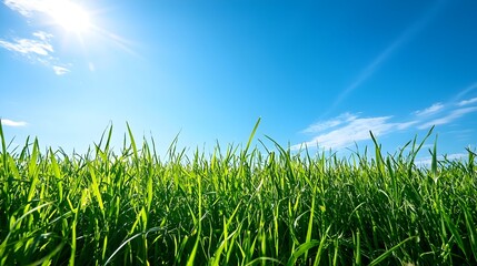 Obraz premium Picturesque Countryside Landscape with Lush Grass and Clear Blue Sky