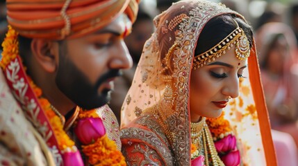 Traditional Indian wedding with colorful attire and rituals