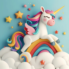 Naklejka premium 3D unicorn in white background vector image