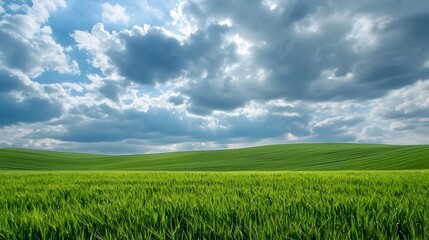 Expansive Verdant Fields Beneath Gentle Rolling Clouds in Serene Landscape