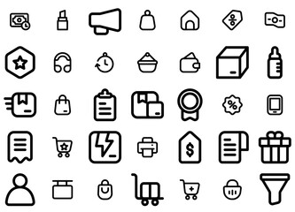 Set Of Linear Ecommerce Basic Vector Symbols Apps, Websites Ui Designs Suitable For Online-Shop,Basic,E-Commerce,Store,Ecommerce Solid Icon Collection. Vector Illustration