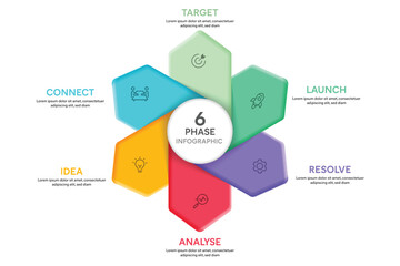 Petal Shape Infographic Template With 6 Options, Steps, Parts, Segments. Business concept. Marketing Infographic Vector Illustration.