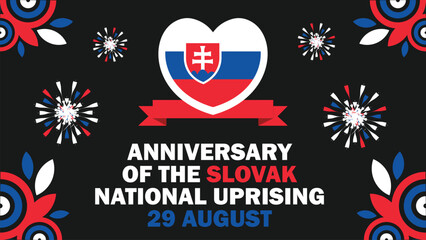 Anniversary of The Slovak National Uprising vector banner design with geometric shapes and vibrant colors on a horizontal background.