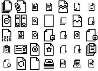 A Collection Of Documents Icons Collection Isolated Silhouette Solid Icons Including Data,Delete,File,Document,Sheet Solid Icon Collection. Vector Illustration