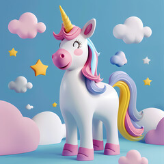 Naklejka premium 3D unicorn in white background vector image