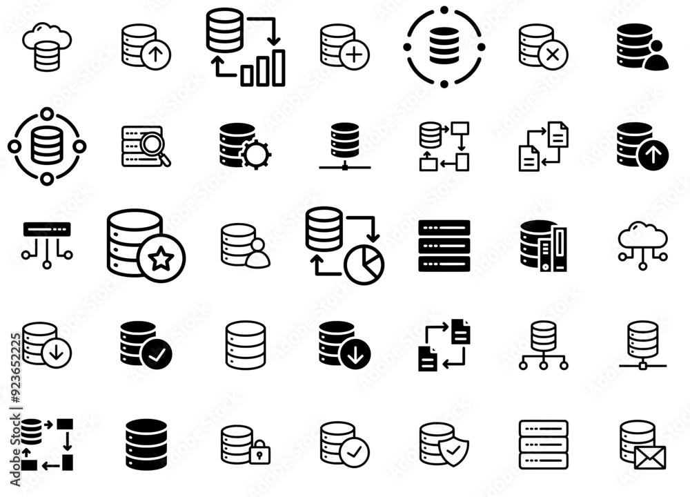 Wall mural a collection of database icons silhouette vector logo design containing storage,database,data,server