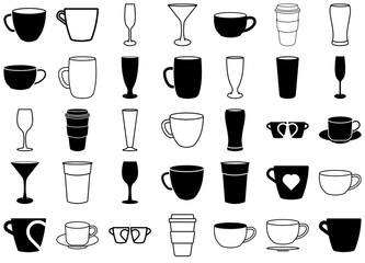 Mega Set Of Vector Cup Vector Symbols Apps, Websites Ui Designs Suitable For Cup,Glass,Drink,Water,Crystal Infographic Simple Vector Illustration Logo