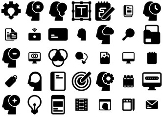 Set Of Creativity And Design Glyph Icons Collection Isolated Silhouette Solid Icons Including Thinking,Think,Idea,Design-Thinking,Mind Vector Icon Set Linear Pictogram Pack