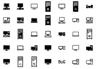 Mega Set Of Vector Computer Icons Silhouette Vector Logo Design Containing Computer,Pc,Cpu,Technology,Desktop Stroke Icon Collection. Vector Illustration