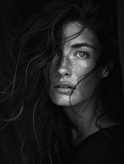 Fototapeta premium Intense Portrait of a Young Woman in Monochrome
