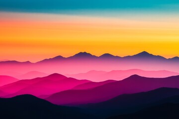 A mountain range with a beautiful sunset in the background